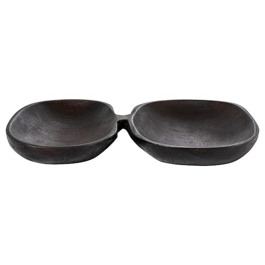 Hello Honey® 6" Brown Mango Wood Dual Cavity Serving Dish
